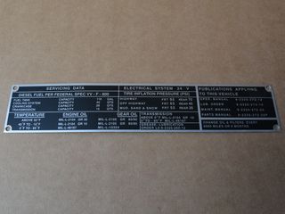 Hinweisschild Service Daten 116 GAL Tank  M900 Serie