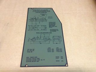 instruction plate WEIGHT AND DIMENSION M998 HMMWV